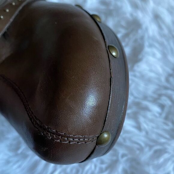 Ana Brown Leather Heeled Mule Clog Studded Shoes Size 7.5 M - Picture 11 of 11